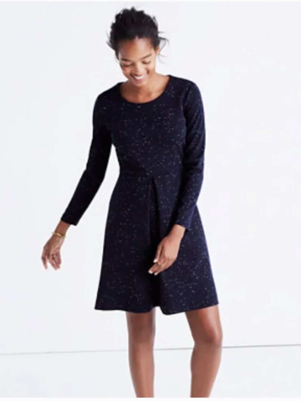 Madewell Gia Navy Long Sleeve Dress Fit Flare Ponte